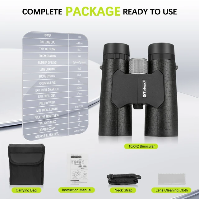 Alt view image 7 of 7 - 10x42 Binocular Compact Natural Binoculars, Bird Watching & Outdoors BAK-7 Prisms, FMC Coatings, Ultra-Sharp, Nitrogen-Filled, Nature Viewing, Gifts for Bird Watching, Hunting and Sport Games