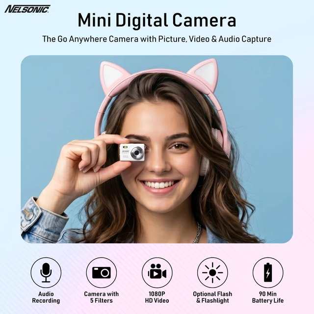 Alt view image 2 of 7 - MiniPix 1080P Digital Keychain Camera, 8GB Card, USB-C, White 0.96-inch color screen, 1MP sensor, photo/video capture, pocket size, clip-on design, rechargeable, travel, gifts, teens, 6+