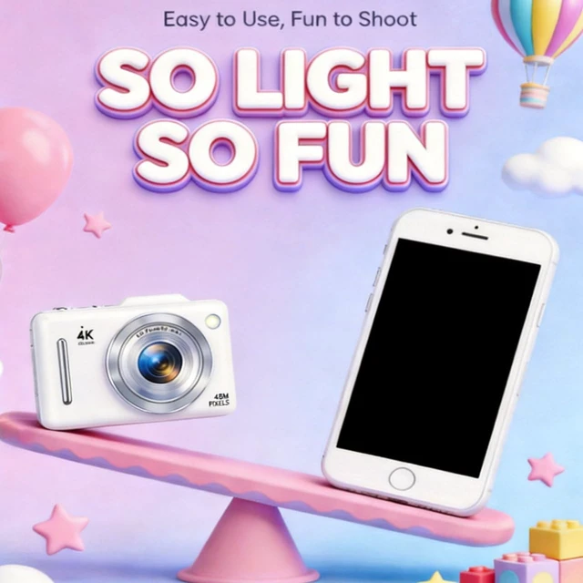 Alt view image 4 of 7 - 4K 48MP Digital Camera for Kids, 16X Zoom, 32GB Card Point and shoot compact camera, autofocus, anti-shake, fill light and creative filters. Gift for kids, teens and beginners