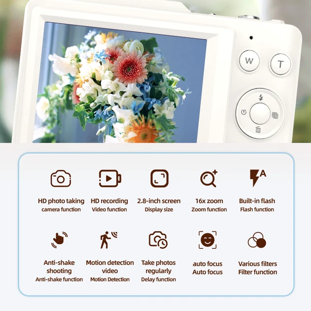 Alt view image 2 of 7 - 4K 48MP Digital Camera for Kids, 16X Zoom, 32GB Card Point and shoot compact camera, autofocus, anti-shake, fill light and creative filters. Gift for kids, teens and beginners