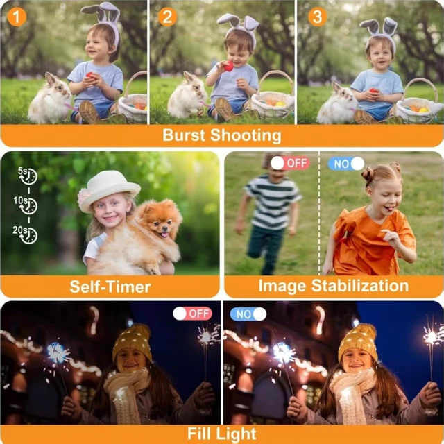 Alt view image 6 of 7 - 4K 48MP Digital Camera for Kids, 16X Zoom, 32GB Card Point and shoot compact camera, autofocus, anti-shake, fill light and creative filters. Gift for kids, teens and beginners