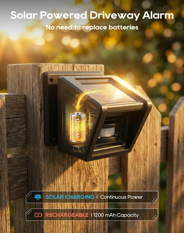 Alt view image 5 of 7 - Solar Wireless Driveway Alarm - 1/2 Mile Long Range IP65 Weatherproof, Microwave & Infrared Dual Detection to Reduce False Alarms, DIY Home Security Alert System for Indoor/Outdoor Property (1R1S)
