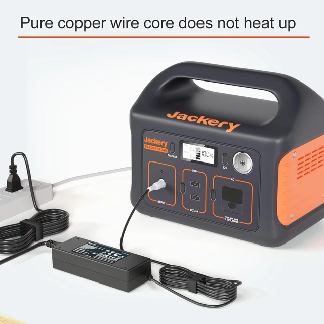 Alt view image 6 of 7 - 90W Fast Charger for Jackery Explorer 240 300 500 Power Cord Replacement Double your Jackery's charging speed! 90W turbo output beats slow OEM cords. Rugged build for off-grid RV & emergency power