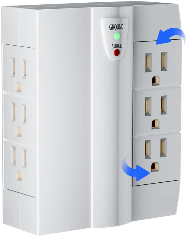 Main image of 6 Outlet Extender Surge Protector, Side Access Swivel Power Splitter, 3 Rotatable Multi Outlet Wall Tap Adapter, Tight Fit, 3-Prong Grounded Flat Space Saving Snug Plug, 1000J/125V, ETL-White