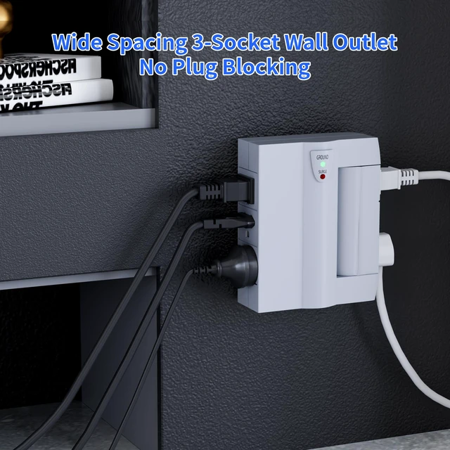 Alt view image 4 of 6 - 6 Outlet Extender Surge Protector, Side Access Swivel Power Splitter, 3 Rotatable Multi Outlet Wall Tap Adapter, Tight Fit, 3-Prong Grounded Flat Space Saving Snug Plug, 1000J/125V, ETL-White