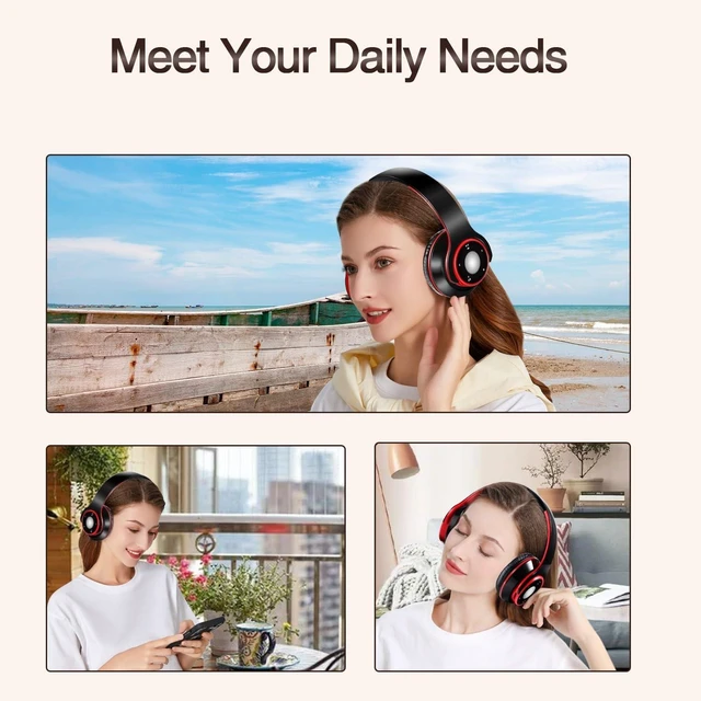 Alt view image 4 of 7 - Bluetooth Headphones Over Ear, Wireless Headphones with 5 EQ Modes, 20 Hours Playtime Foldable HiFi Stereo Headset with Microphone, FM/TF for Cellphone/PC/Work/Travel/Kids/Adults/Gift (Rose)