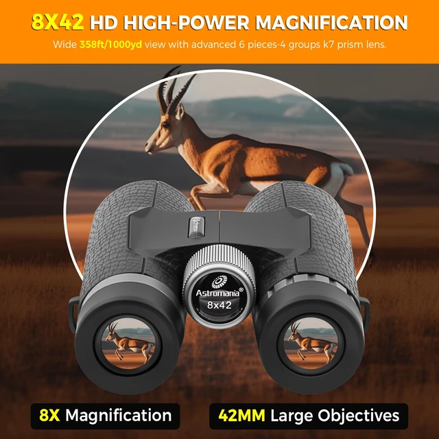 Alt view image 3 of 7 - 8x42 Compact Binoculars, BK7 Prism Binoculars for Bird Watching Portable & Lightweight for Adults, Hign-Powered Binoculars FMC for Crystal Clarity, Gift for Hunting Sports Concerts Theater
