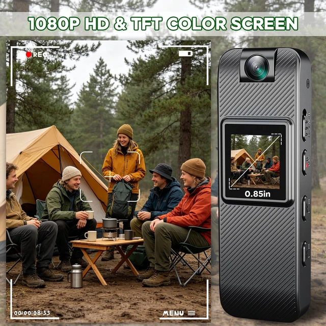 Alt view image 2 of 7 - Body Cam Mini Body Camera POV Portable Action Cam for Travel Sports 1080P FHD Night Vision 0.85in Screen Pocket Camera with Clip Magnetic Backclip Cam 160 mins working