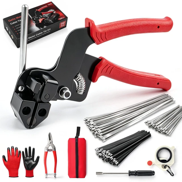 Main image of Stainless Steel Cable Tie Gun Kit 250pcs Metal Zip Ties with Adjustable Tensioning Tool, Heavy Duty Outdoor Fastening Set for Fencing, Exhaust Wrap, Gardening, Automotive