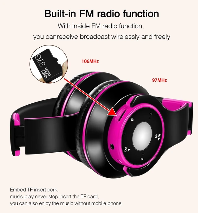Alt view image 6 of 7 - Bluetooth Headphones Over Ear, Wireless Headphones with 5 EQ Modes, 20 Hours Playtime Foldable HiFi Stereo Headset with Microphone, FM/TF for Cellphone/PC/Work/Travel/Kids/Adults/Gift (Rose)