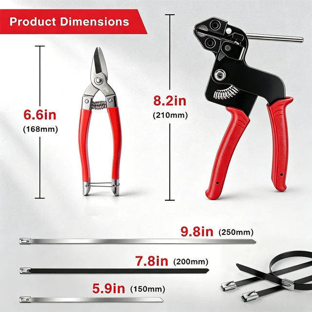 Alt view image 2 of 7 - Stainless Steel Cable Tie Gun Kit 250pcs Metal Zip Ties with Adjustable Tensioning Tool, Heavy Duty Outdoor Fastening Set for Fencing, Exhaust Wrap, Gardening, Automotive