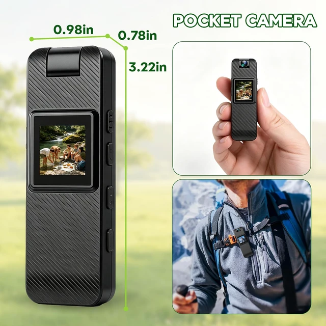 Alt view image 4 of 7 - Body Cam Mini Body Camera POV Portable Action Cam for Travel Sports 1080P FHD Night Vision 0.85in Screen Pocket Camera with Clip Magnetic Backclip Cam 160 mins working