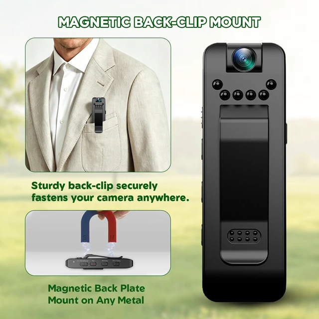 Alt view image 5 of 7 - Body Cam Mini Body Camera POV Portable Action Cam for Travel Sports 1080P FHD Night Vision 0.85in Screen Pocket Camera with Clip Magnetic Backclip Cam 160 mins working