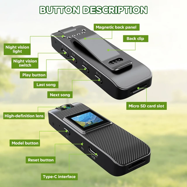 Alt view image 7 of 7 - Body Cam Mini Body Camera POV Portable Action Cam for Travel Sports 1080P FHD Night Vision 0.85in Screen Pocket Camera with Clip Magnetic Backclip Cam 160 mins working