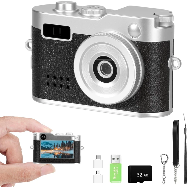 Main image of Mini Keychain Camera, FHD 1080p Mini Digital Camera with 32GB SD Card, 6 Creative Filters, 0.96" HD Display, 100 Mins Battery Life for Decorate Travel Recording Gifts (Black-Retro)