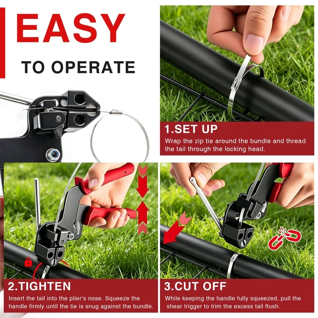 Alt view image 5 of 7 - Stainless Steel Cable Tie Gun Kit 250pcs Metal Zip Ties with Adjustable Tensioning Tool, Heavy Duty Outdoor Fastening Set for Fencing, Exhaust Wrap, Gardening, Automotive