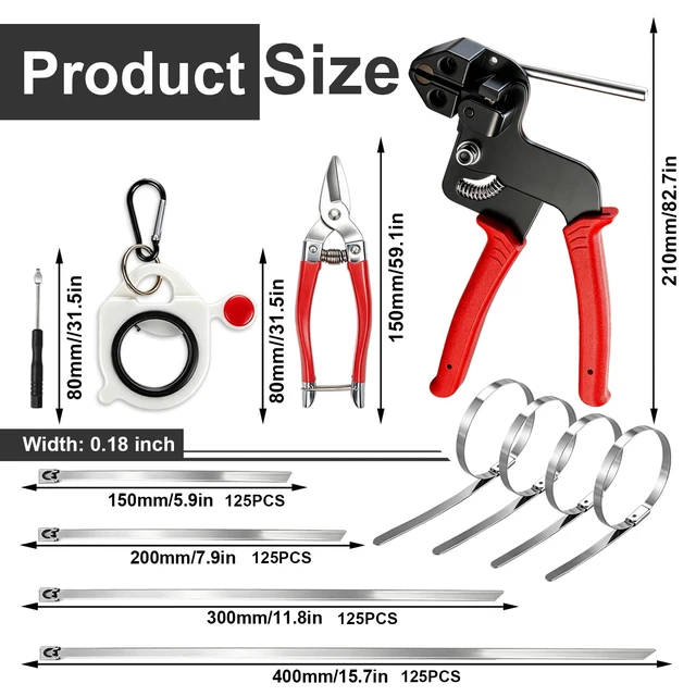 Alt view image 2 of 7 - 500Pcs Metal Zip Ties Gun Kit, 6/8/12/16 Inch Heavy Duty Metal Zip Ties, Multi-Purpose Self-Locking Cable Tie Tool Set, Adjustable Fastening Cutting Tie Tool Sets,For Fence, Chicken Coop, Farm