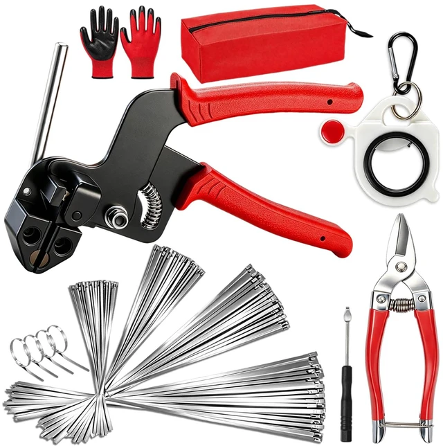 Main image of 500Pcs Metal Zip Ties Gun Kit, 6/8/12/16 Inch Heavy Duty Metal Zip Ties, Multi-Purpose Self-Locking Cable Tie Tool Set, Adjustable Fastening Cutting Tie Tool Sets,For Fence, Chicken Coop, Farm