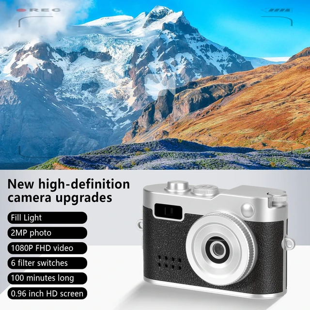 Alt view image 2 of 7 - Mini Keychain Camera, FHD 1080p Mini Digital Camera with 32GB SD Card, 6 Creative Filters, 0.96" HD Display, 100 Mins Battery Life for Decorate Travel Recording Gifts (Black-Retro)