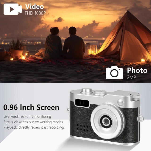 Alt view image 4 of 7 - Mini Keychain Camera, FHD 1080p Mini Digital Camera with 32GB SD Card, 6 Creative Filters, 0.96" HD Display, 100 Mins Battery Life for Decorate Travel Recording Gifts (Black-Retro)