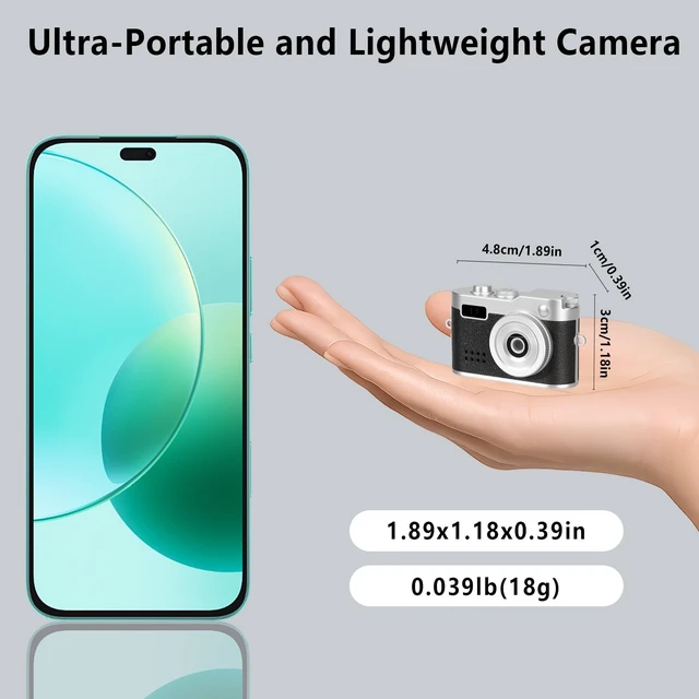 Alt view image 7 of 7 - Mini Keychain Camera, FHD 1080p Mini Digital Camera with 32GB SD Card, 6 Creative Filters, 0.96" HD Display, 100 Mins Battery Life for Decorate Travel Recording Gifts (Black-Retro)