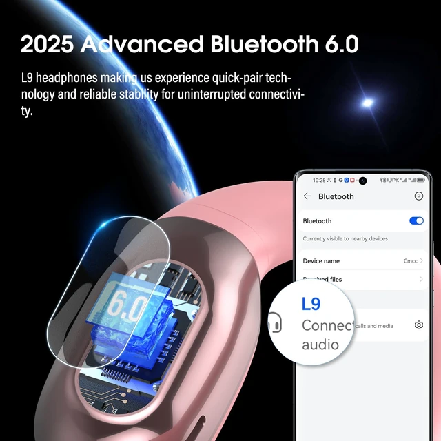 Alt view image 2 of 7 - Open Ear Headphones Bluetooth 6.0 Immersive Stereo, 2026 Wireless Sports Earbuds with Wide Area Tap, 45Hrs Lightweight Comfort Ear Buds with ENC Mic, IPX7 Waterproof Earphones for Gym/Running Rose