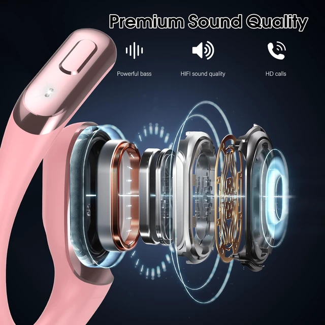 Alt view image 5 of 7 - Open Ear Headphones Bluetooth 6.0 Immersive Stereo, 2026 Wireless Sports Earbuds with Wide Area Tap, 45Hrs Lightweight Comfort Ear Buds with ENC Mic, IPX7 Waterproof Earphones for Gym/Running Rose