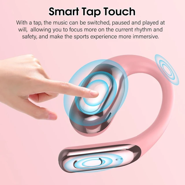 Alt view image 7 of 7 - Open Ear Headphones Bluetooth 6.0 Immersive Stereo, 2026 Wireless Sports Earbuds with Wide Area Tap, 45Hrs Lightweight Comfort Ear Buds with ENC Mic, IPX7 Waterproof Earphones for Gym/Running Rose