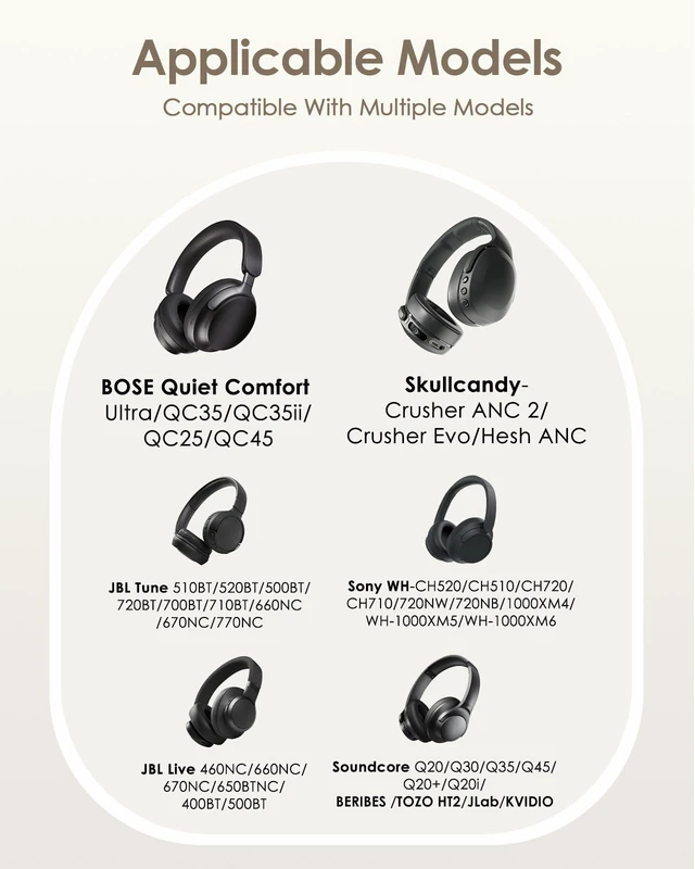 Alt view image 2 of 7 - Headphone Hard Case Replacement for Beats 360/Bose QuietComfort Ultra Fits Bose QC45 QC35 QC25 QC15 QCSE Over-Ear Headphones, Super-Slim Upgrade PU Universal Portable Travel Organizer Bag (Beige)