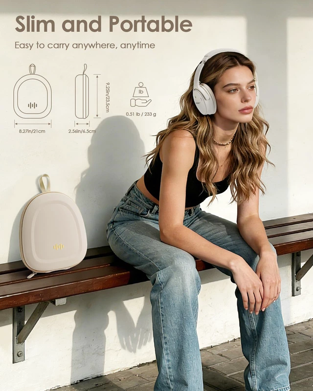 Alt view image 5 of 7 - Headphone Hard Case Replacement for Beats 360/Bose QuietComfort Ultra Fits Bose QC45 QC35 QC25 QC15 QCSE Over-Ear Headphones, Super-Slim Upgrade PU Universal Portable Travel Organizer Bag (Beige)