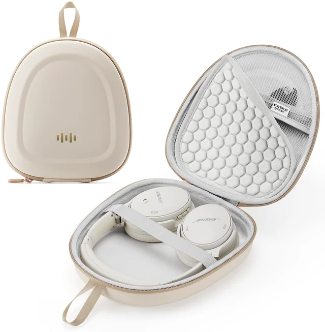 Main image of Headphone Hard Case Replacement for Beats 360/Bose QuietComfort Ultra Fits Bose QC45 QC35 QC25 QC15 QCSE Over-Ear Headphones, Super-Slim Upgrade PU Universal Portable Travel Organizer Bag (Beige)