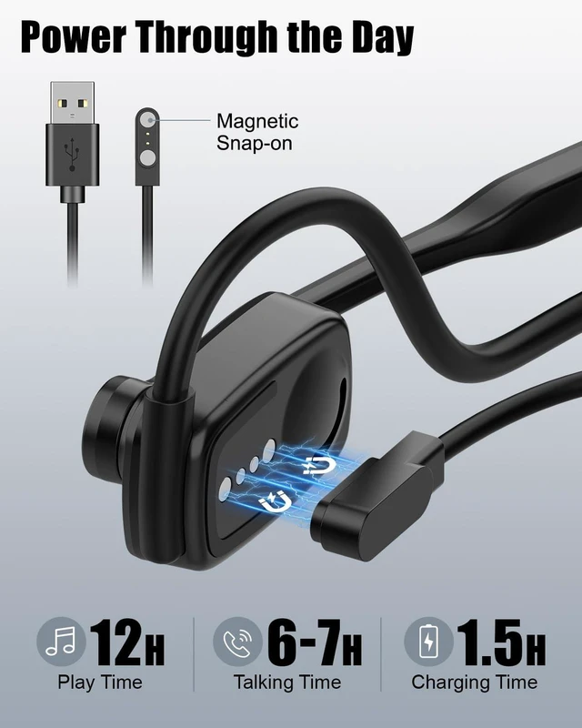 Alt view image 6 of 7 - Wireless Headset with ENC Noise Cancelling Mic, Bluetooth V5.4 Headphones Open Ear Headphones with Mute Button, 12H Playtime, 15.4mm Drivers for Work/Office/Running/Cycling