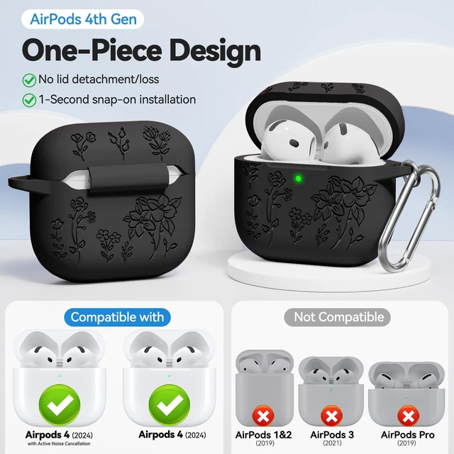 Alt view image 2 of 7 - for AirPods 4 Case, Soft Silicone Airpod 4 Case Cover QUTE with Keychain & Cleaning Kit Compatible with AirPods 4th Generation 2024 for Women Girly, Anti-Scratch