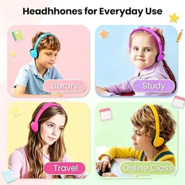 Alt view image 5 of 7 - 8 Pack Bulk Kids Headphones Wired for School Classroom Student Testing Group 3.5mm Jack 4FT Anti-Tangle Cord Comfort Lightweight Multi-Colors