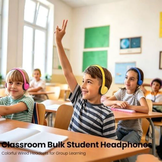 Alt view image 7 of 7 - 8 Pack Bulk Kids Headphones Wired for School Classroom Student Testing Group 3.5mm Jack 4FT Anti-Tangle Cord Comfort Lightweight Multi-Colors