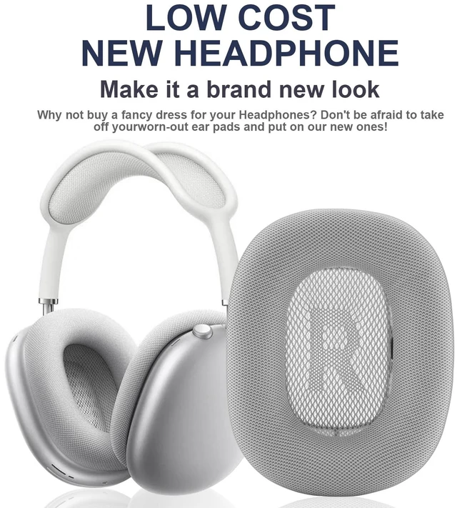 Alt view image 3 of 7 - Replacement Ear Cushions for AirPods Max Headphones AirPod Max Ear Cushions Ear Pads Covers Comfort Protein Leather Noise Isolation Memory Foam Earpads (Silver)