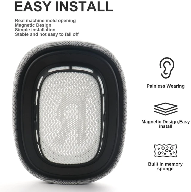 Alt view image 4 of 7 - Replacement Ear Cushions for AirPods Max Headphones AirPod Max Ear Cushions Ear Pads Covers Comfort Protein Leather Noise Isolation Memory Foam Earpads (Silver)