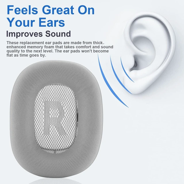 Alt view image 2 of 7 - Replacement Ear Cushions for AirPods Max Headphones AirPod Max Ear Cushions Ear Pads Covers Comfort Protein Leather Noise Isolation Memory Foam Earpads (Silver)
