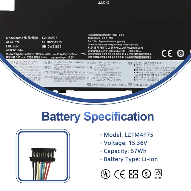 Alt view image 2 of 7 - L21M4P75 L21B4P71 L21L4P73 L21D4P74 Laptop Battery Replacement for Lenovo ThinkPad T14s Gen 3/ ThinkPad T14s Gen 4 Series SB10W51978 SB10W51977 5B10W51874 5B10W51875 5B10W51876 57Wh 15.36V 3711mAh