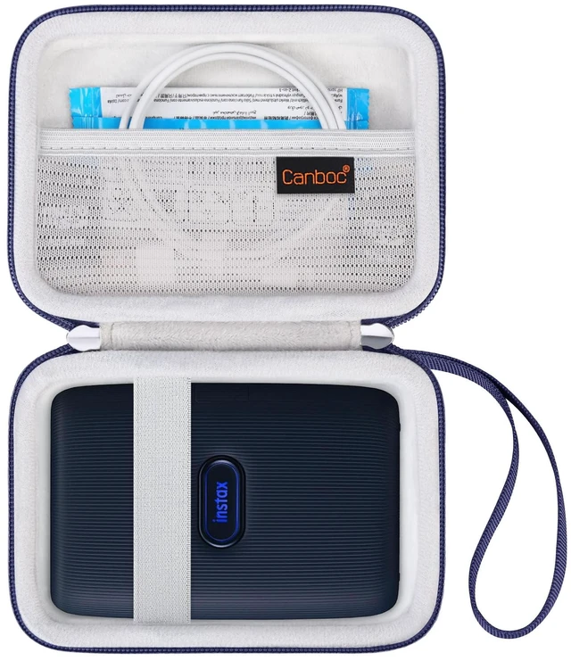 Main image of Case for Fujifilm Instax Mini Link 3/2/1/ Instax Mini Link+ Printer Mesh Pocket fit Instant Film and Cable, Dark Denim (Case Only)