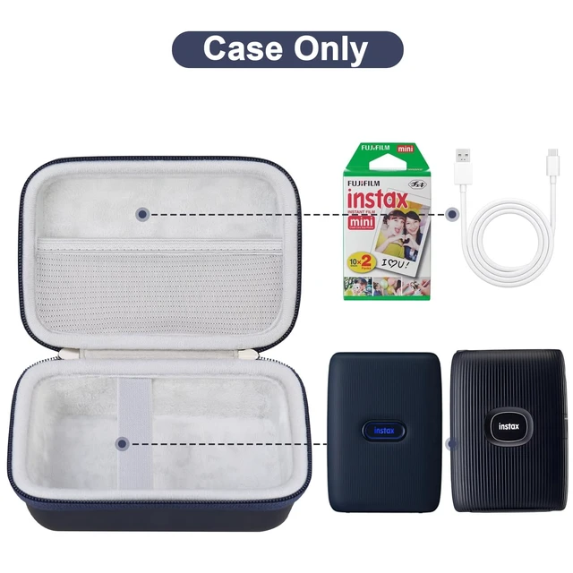 Alt view image 2 of 7 - Case for Fujifilm Instax Mini Link 3/2/1/ Instax Mini Link+ Printer Mesh Pocket fit Instant Film and Cable, Dark Denim (Case Only)