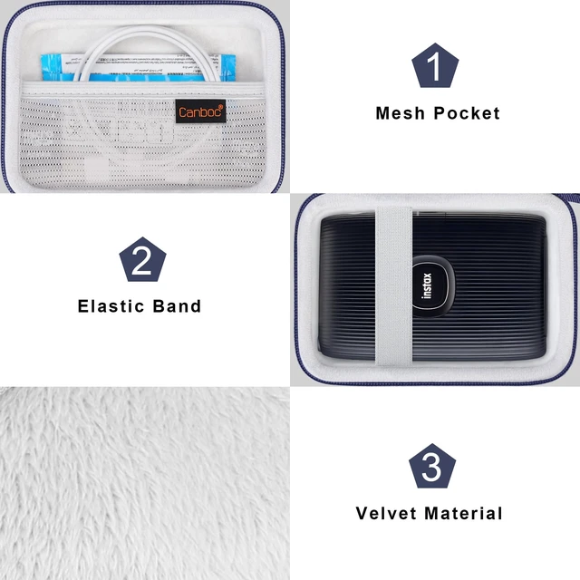 Alt view image 6 of 7 - Case for Fujifilm Instax Mini Link 3/2/1/ Instax Mini Link+ Printer Mesh Pocket fit Instant Film and Cable, Dark Denim (Case Only)