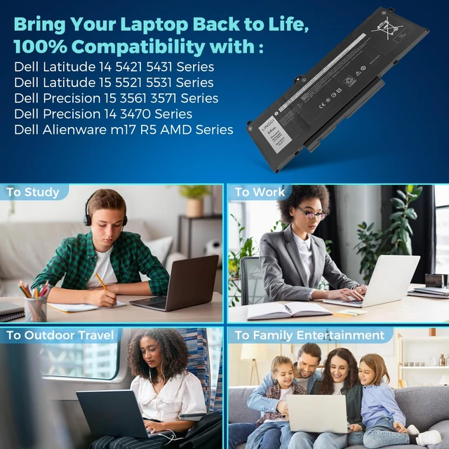 Alt view image 7 of 7 - GRT01 Battery Replacement for Dell Latitude 5421 5431 5521 5531 Precision 3470 3561 3571 3581 3591 Mobile Workstation Alienware m17 R5 AMD Gaming 00P3TJ 0P3TJ 0R05P0 05RGW 64Wh 15.2V