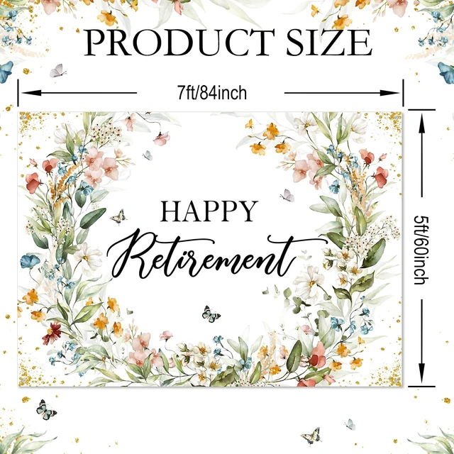 Alt view image 2 of 7 - Happy Retirement Banner Wildflower Themed Happy Retirement Party Decorations Backdrop Floral We Will Miss You Going Away Retire Party Decor (7x5ft)