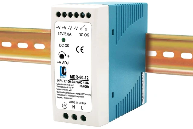 Main image of DIN Rail DC 12V Switching Power Supply MDR 60W (Input:100-240VAC,Output:12VDC,50/60HZ) Switch Converter (12V 5A)