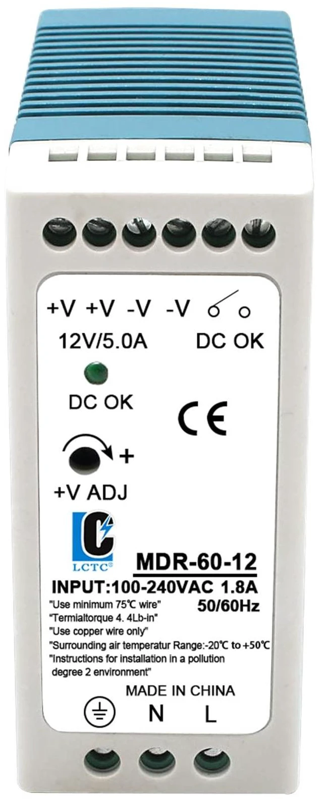 Alt view image 6 of 7 - DIN Rail DC 12V Switching Power Supply MDR 60W (Input:100-240VAC,Output:12VDC,50/60HZ) Switch Converter (12V 5A)