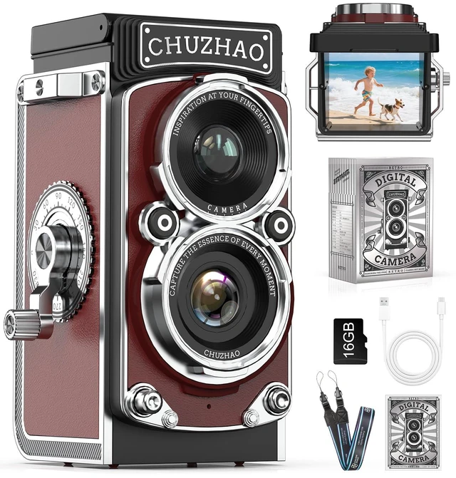 Main image of CHUZHAO Digital Camera Retro: Portable TLR Style Twin-Lens Vintage Camera, 12MP Autofocus 1080P FHD Point and Shoot Pocket Vlogging Retro Digital Cameras with16 GB Card for Beginners Boys Girls (Red)