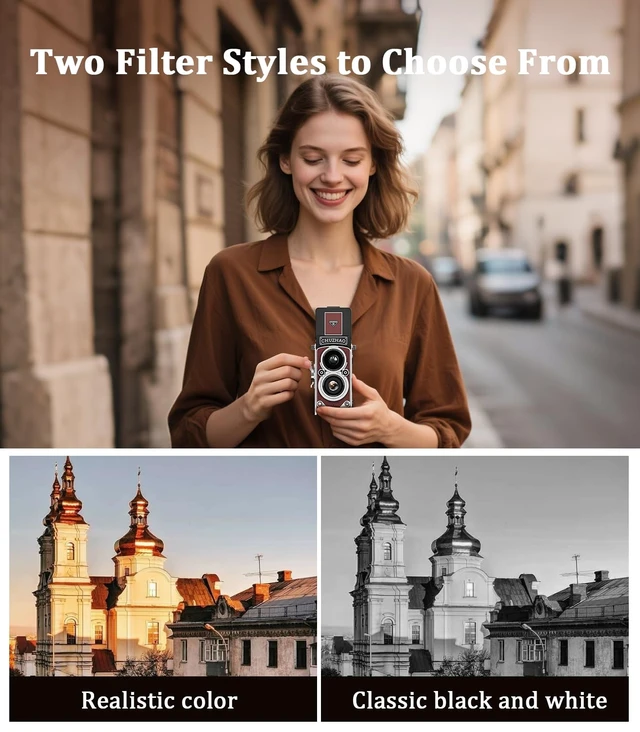 Alt view image 4 of 7 - CHUZHAO Digital Camera Retro: Portable TLR Style Twin-Lens Vintage Camera, 12MP Autofocus 1080P FHD Point and Shoot Pocket Vlogging Retro Digital Cameras with16 GB Card for Beginners Boys Girls (Red)