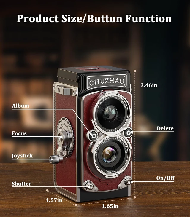 Alt view image 3 of 7 - CHUZHAO Digital Camera Retro: Portable TLR Style Twin-Lens Vintage Camera, 12MP Autofocus 1080P FHD Point and Shoot Pocket Vlogging Retro Digital Cameras with16 GB Card for Beginners Boys Girls (Red)