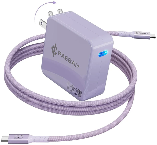 Main image of 100W USB C Charger GaN Foldable Compact Wall Fast Charger for MacBook Pro MacBook Air, Dell XPS, iPhone 16 15 Series, Samsung Galaxy, iPad Pro and All USB-C Devices, 6.6ft Type C Cable